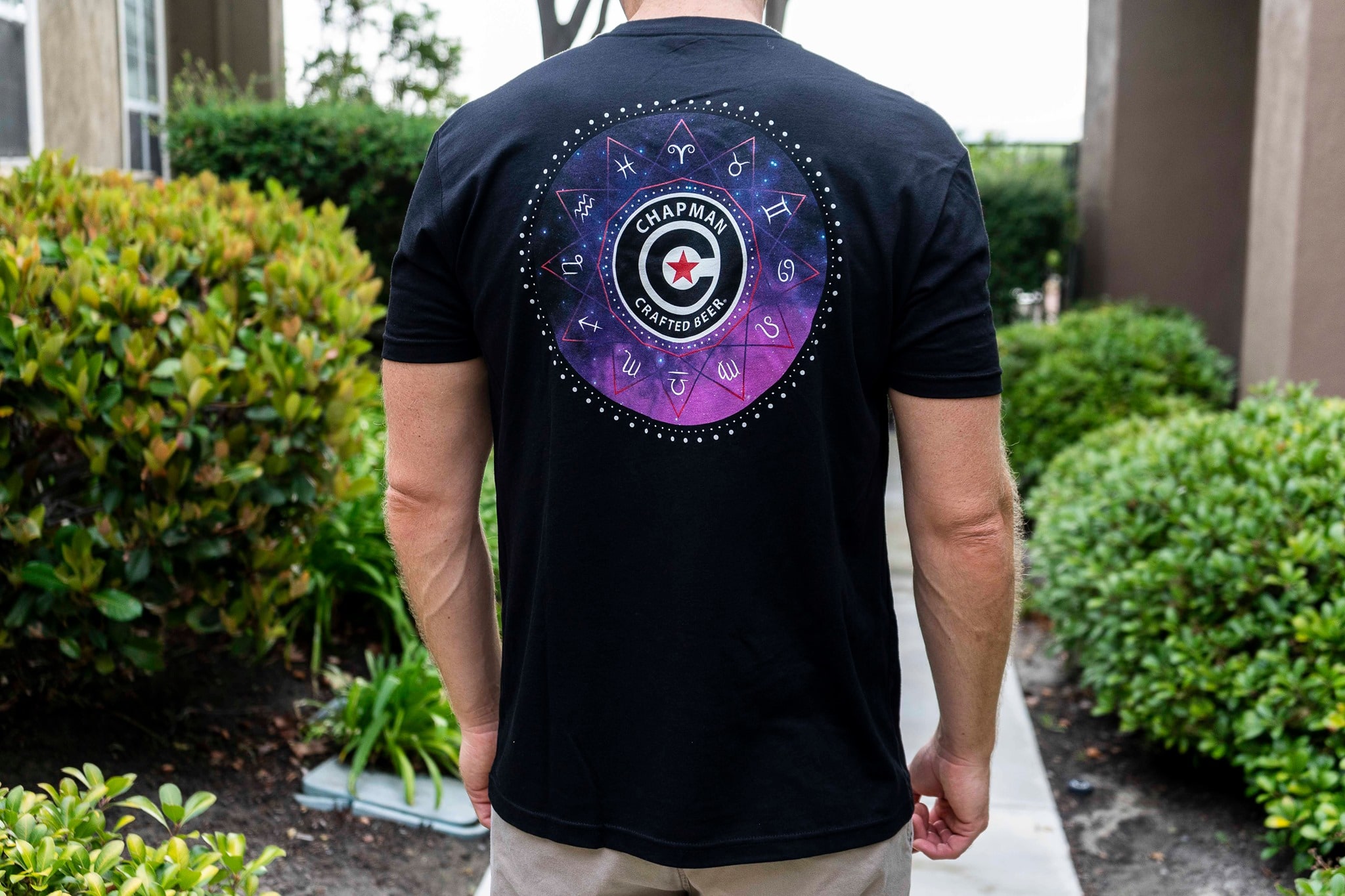 Zodiac Series merchandise — t-shirt with cosmic zodiac wheel print