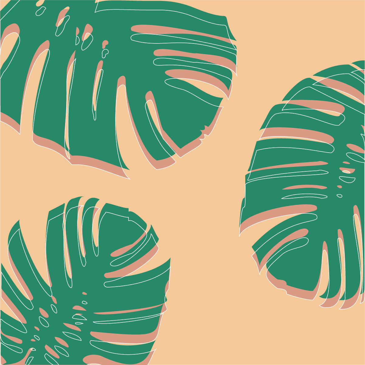 Monstera leaves green illustration