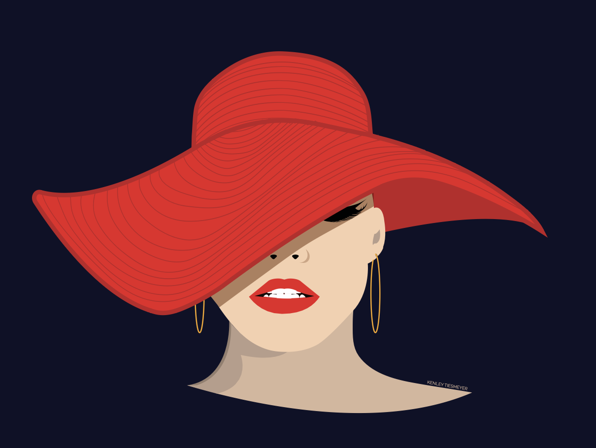Fashion illustration of woman in red hat
