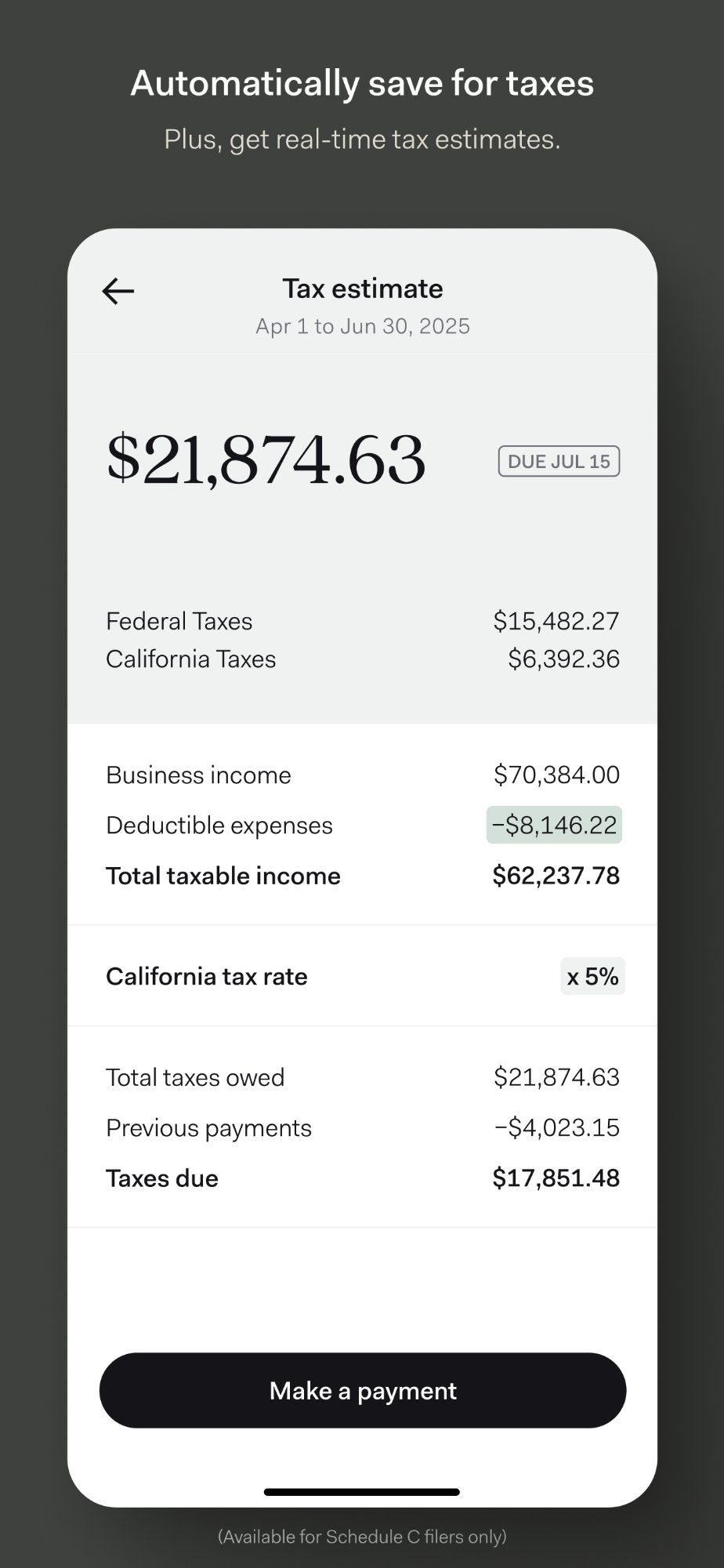 Automatically save for taxes