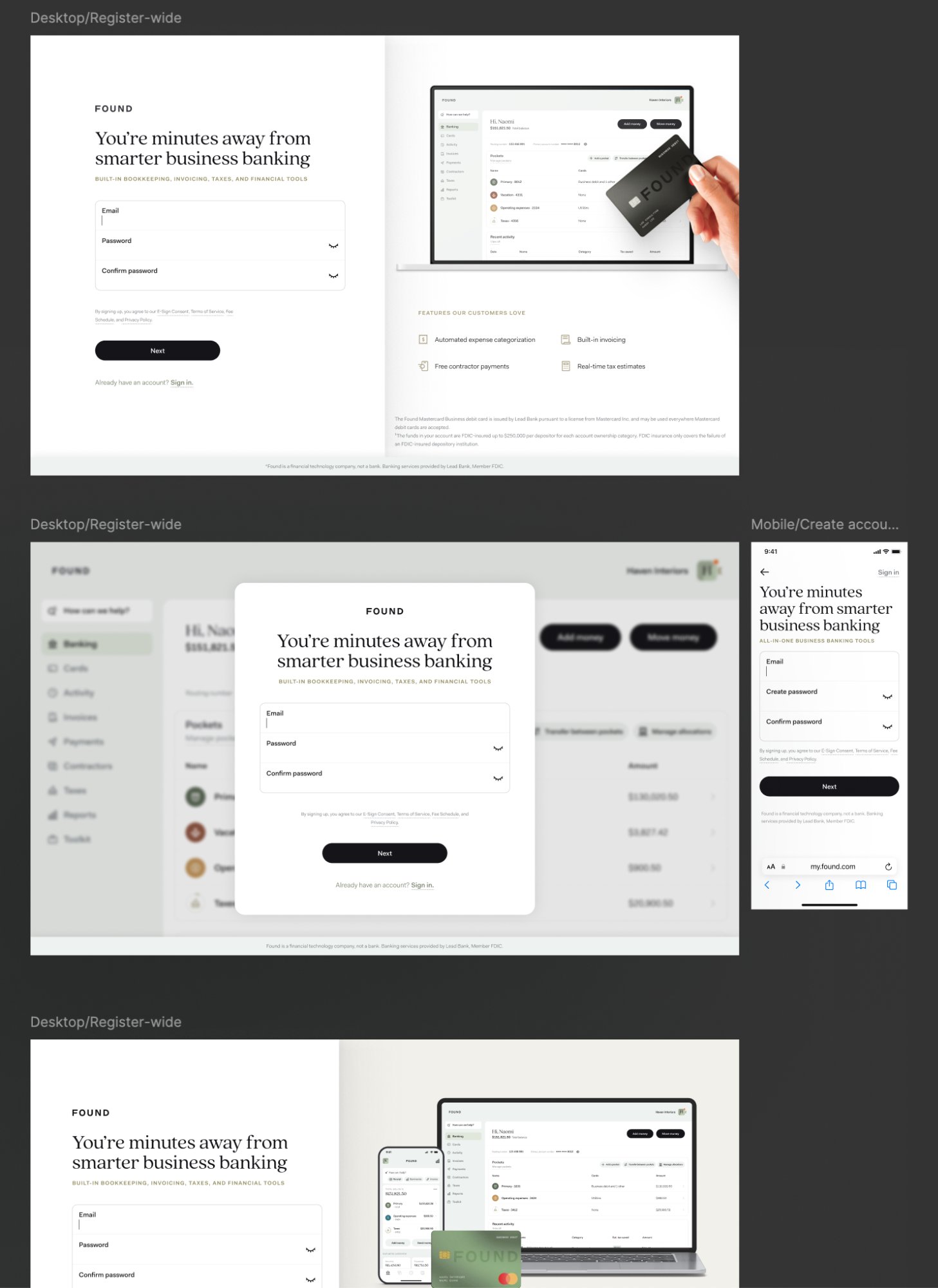 Registration and sign-up page design variations