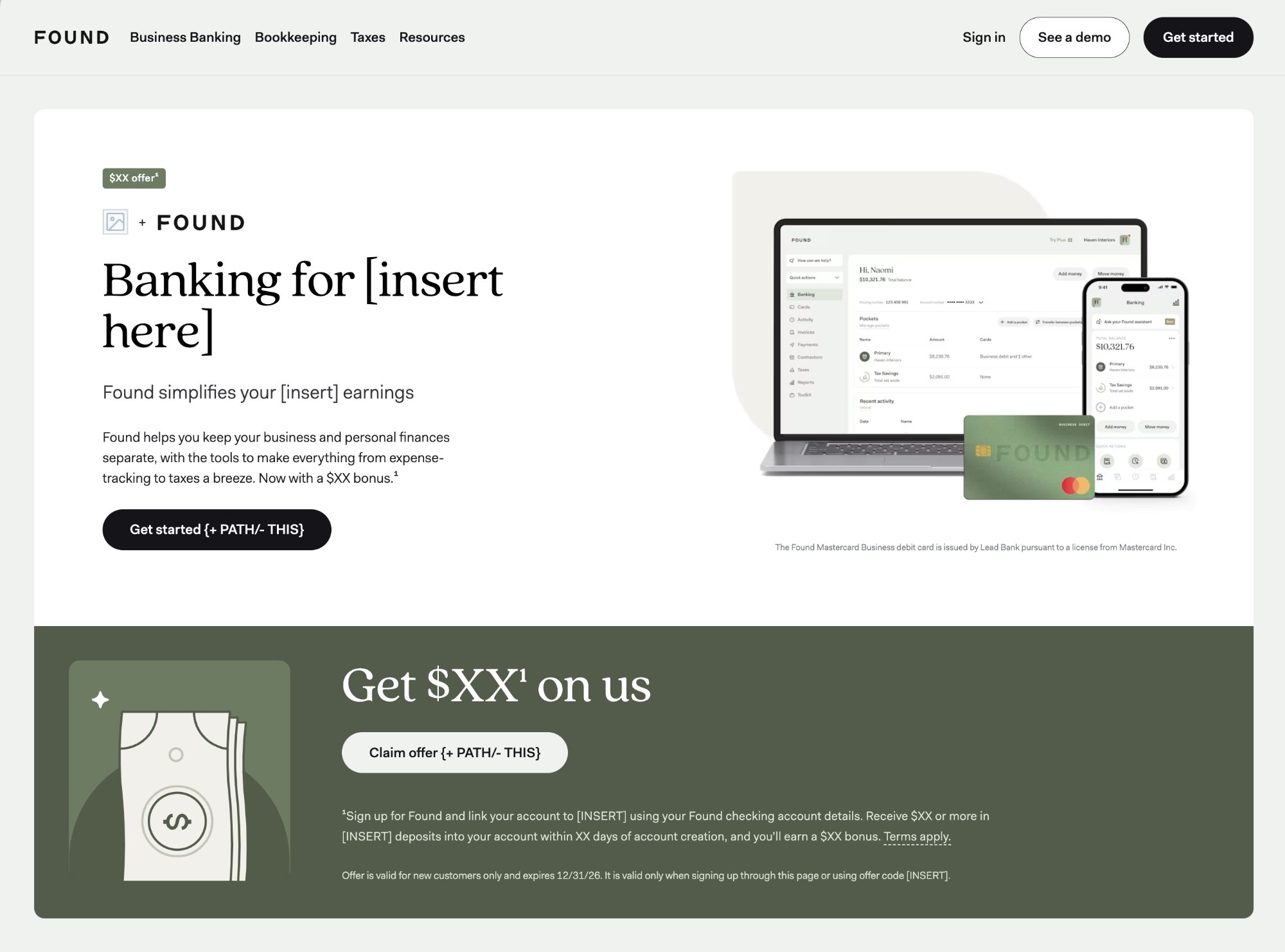 Banking for [insert here] — templatized landing page