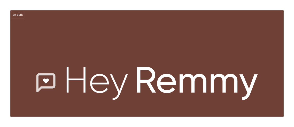 Hey Remmy logo on dark brand brown